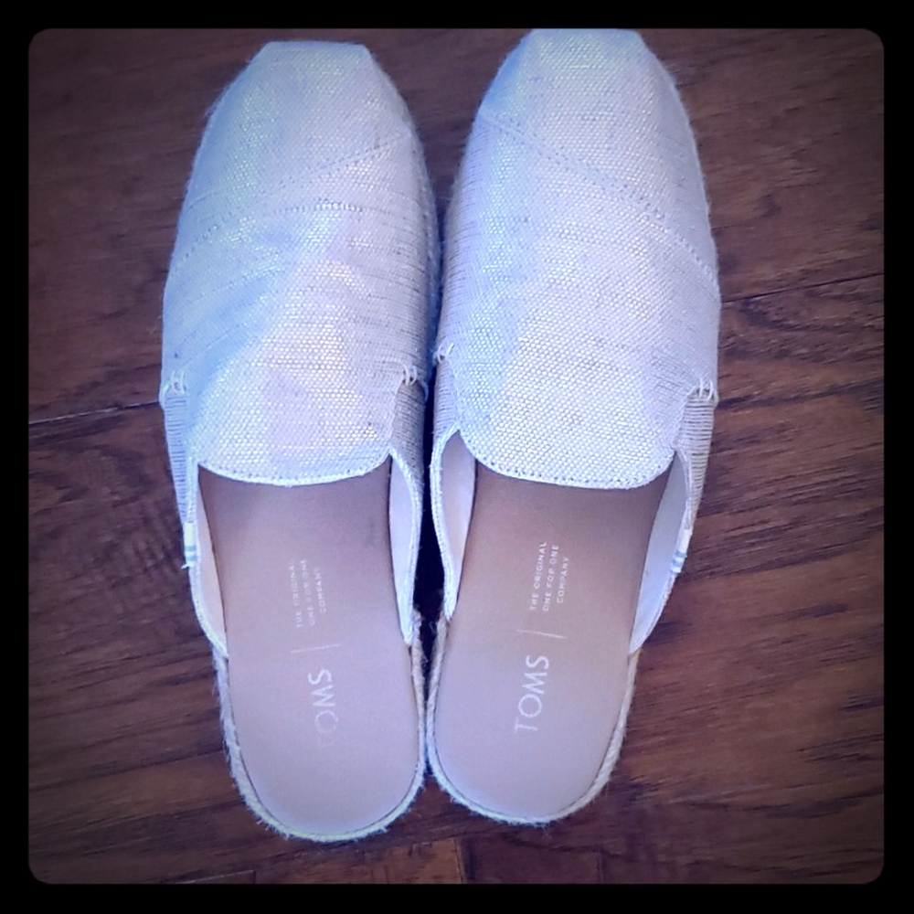 Tom's size 8 mules with gold shimmer